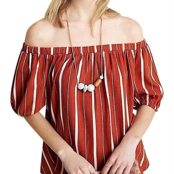 Anthropologie Orange Elodie Stripe Blouse - Picture 2 of 10